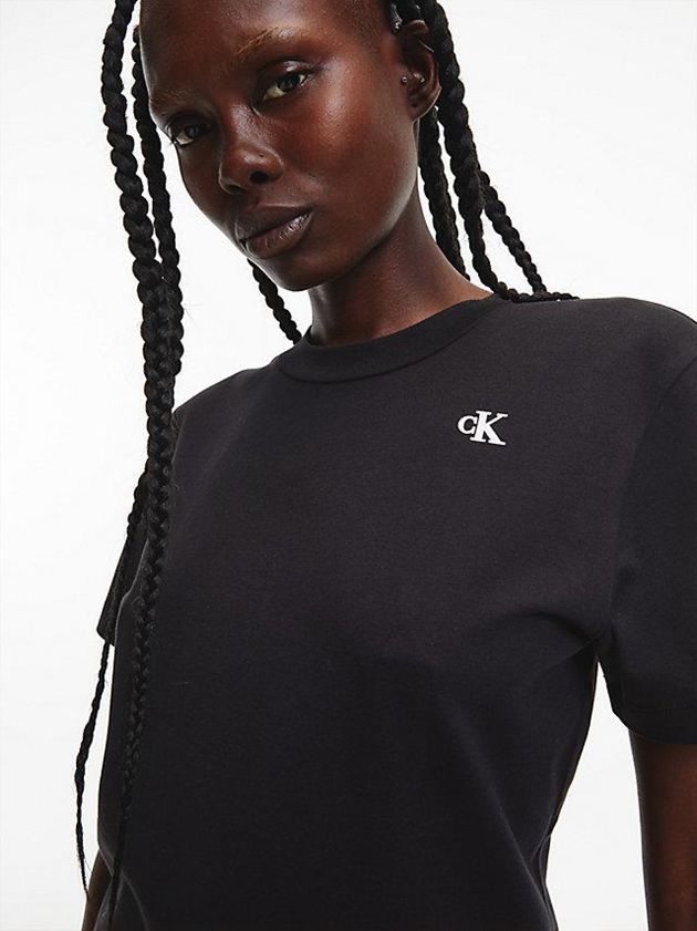 Black Calvin Klein Slim Monogram Women T-Shirt | NZFC-56183