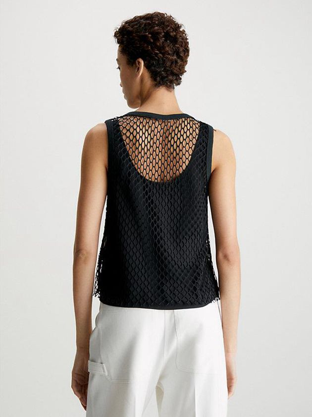 Black Calvin Klein Slim Net Layered Tank Women Top | EYVP-96801