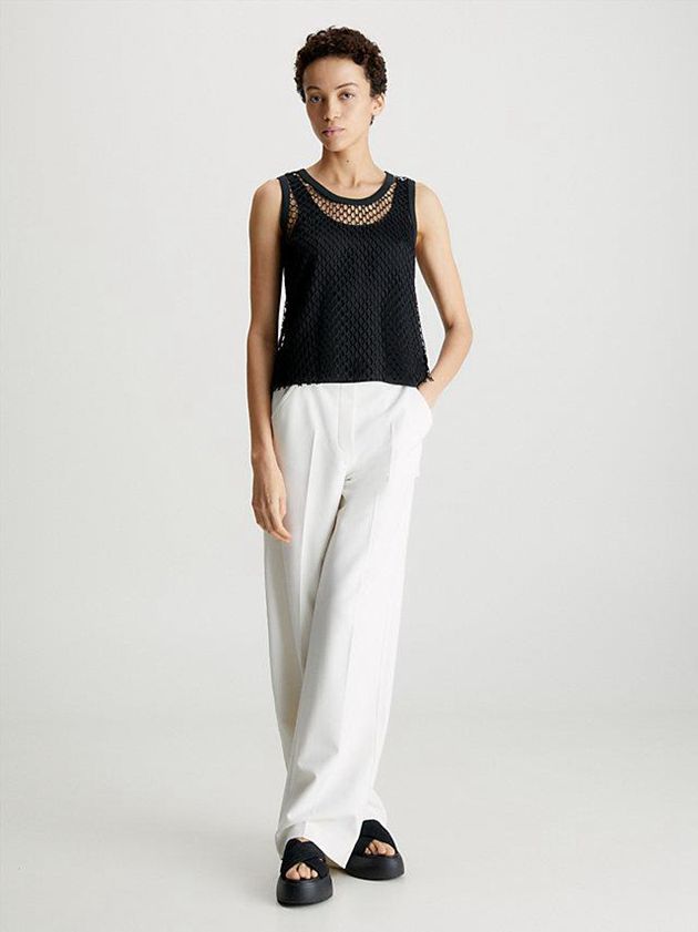 Black Calvin Klein Slim Net Layered Tank Women Top | EYVP-96801