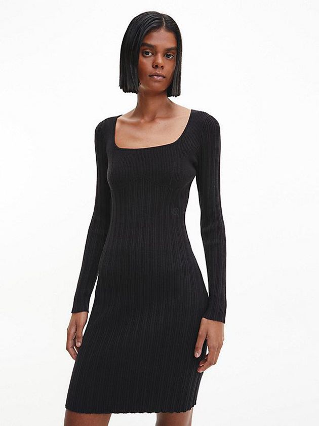 Black Calvin Klein Slim Organic Cotton Bustier Women Dress | HGQF-94185
