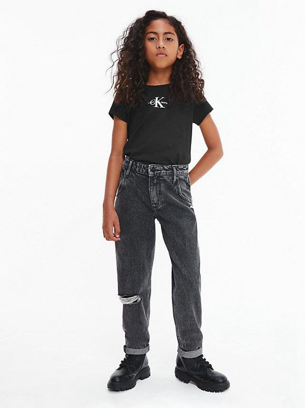 Black Calvin Klein Slim Organic Cotton Girls's T-Shirt | FMRY-73549