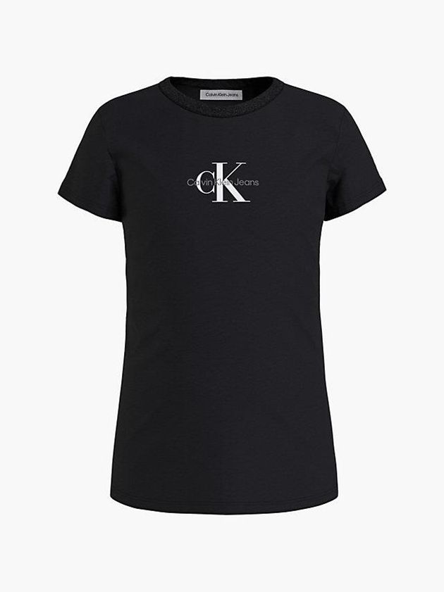 Black Calvin Klein Slim Organic Cotton Girls's T-Shirt | FMRY-73549