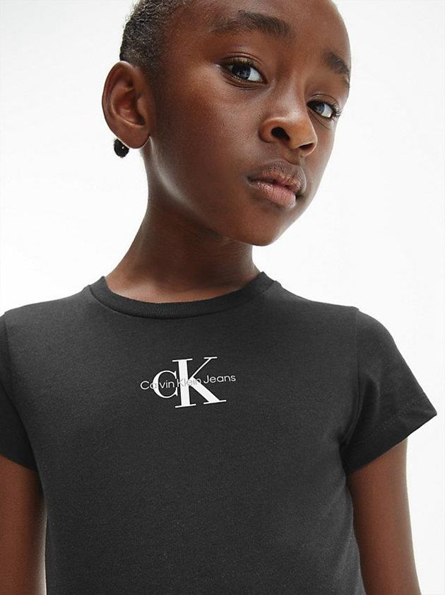 Black Calvin Klein Slim Organic Cotton Girls's T-Shirt | FMRY-73549