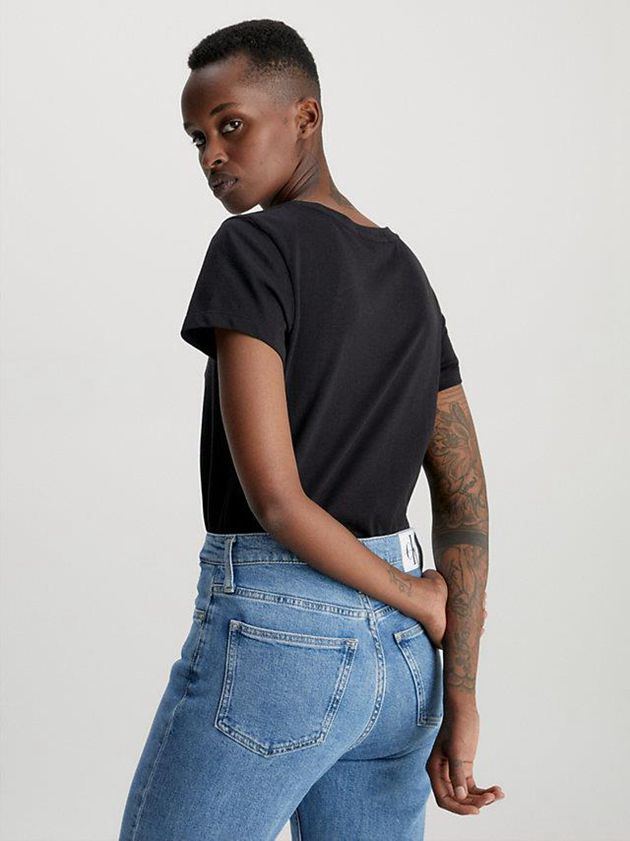 Black Calvin Klein Slim Organic Cotton Logo Women T-Shirt | MJKC-75012