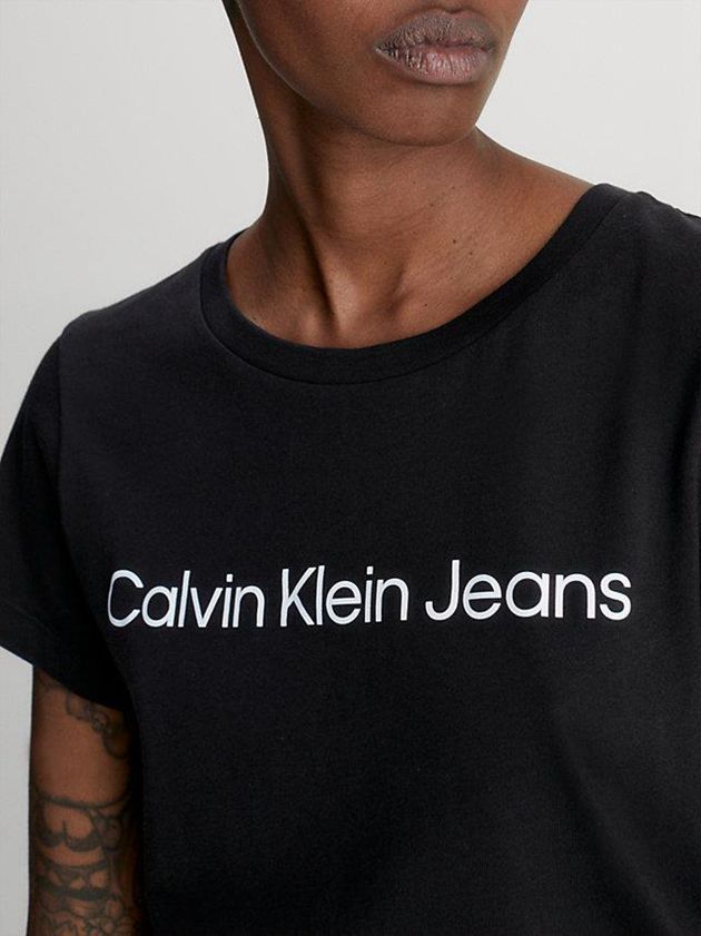 Black Calvin Klein Slim Organic Cotton Logo Women T-Shirt | MJKC-75012