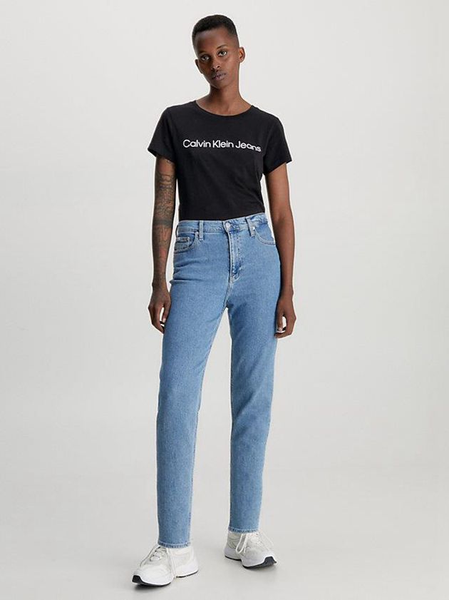 Black Calvin Klein Slim Organic Cotton Logo Women T-Shirt | MJKC-75012