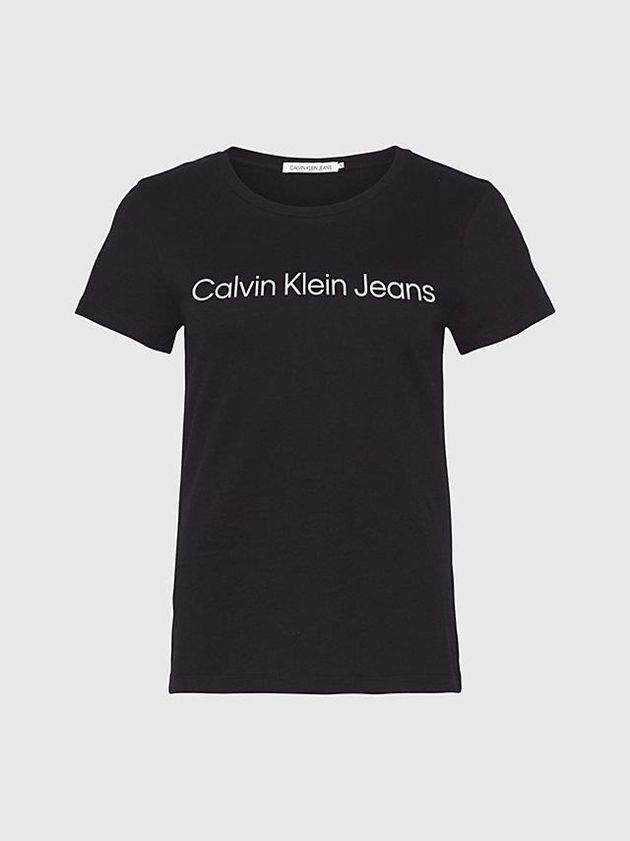 Black Calvin Klein Slim Organic Cotton Logo Women T-Shirt | MJKC-75012