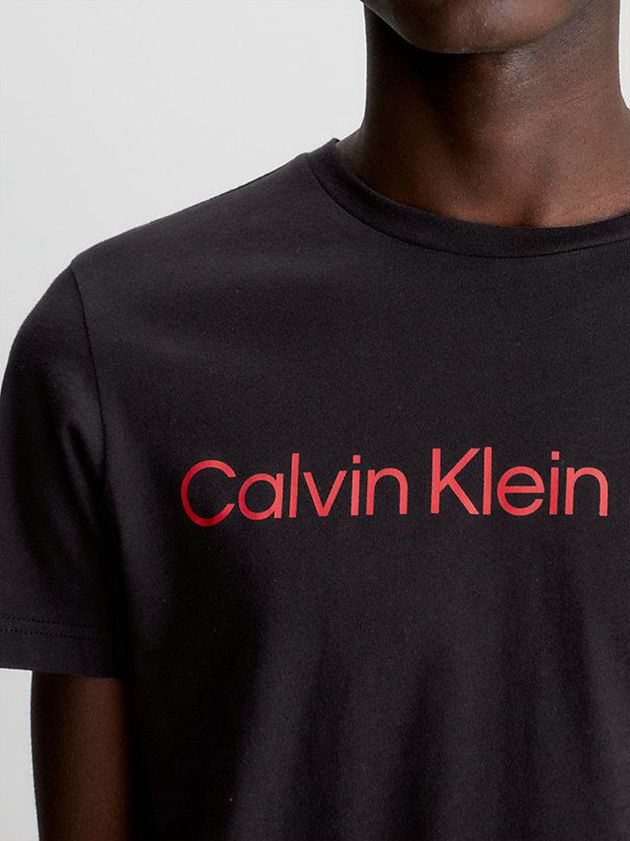 Black Calvin Klein Slim Organic Cotton Logo Men T-Shirt | YKJH-45169