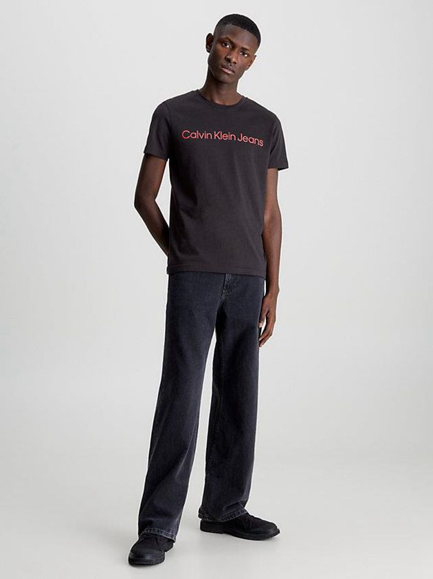 Black Calvin Klein Slim Organic Cotton Logo Men T-Shirt | YKJH-45169