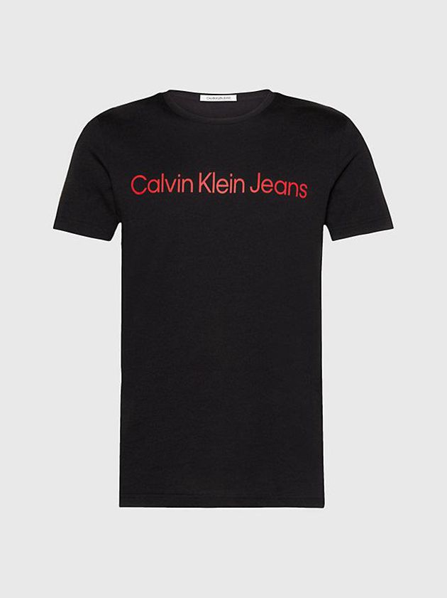 Black Calvin Klein Slim Organic Cotton Logo Men T-Shirt | YKJH-45169
