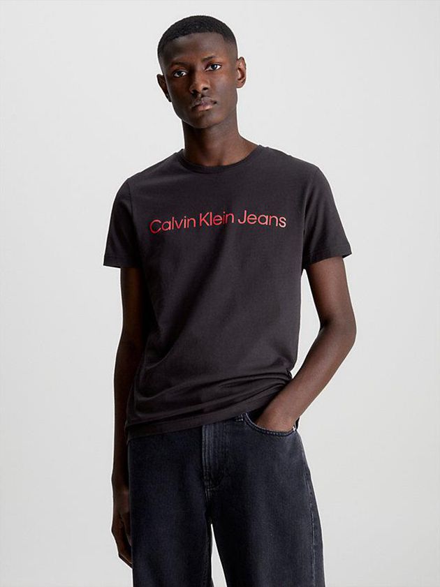 Black Calvin Klein Slim Organic Cotton Logo Men T-Shirt | YKJH-45169