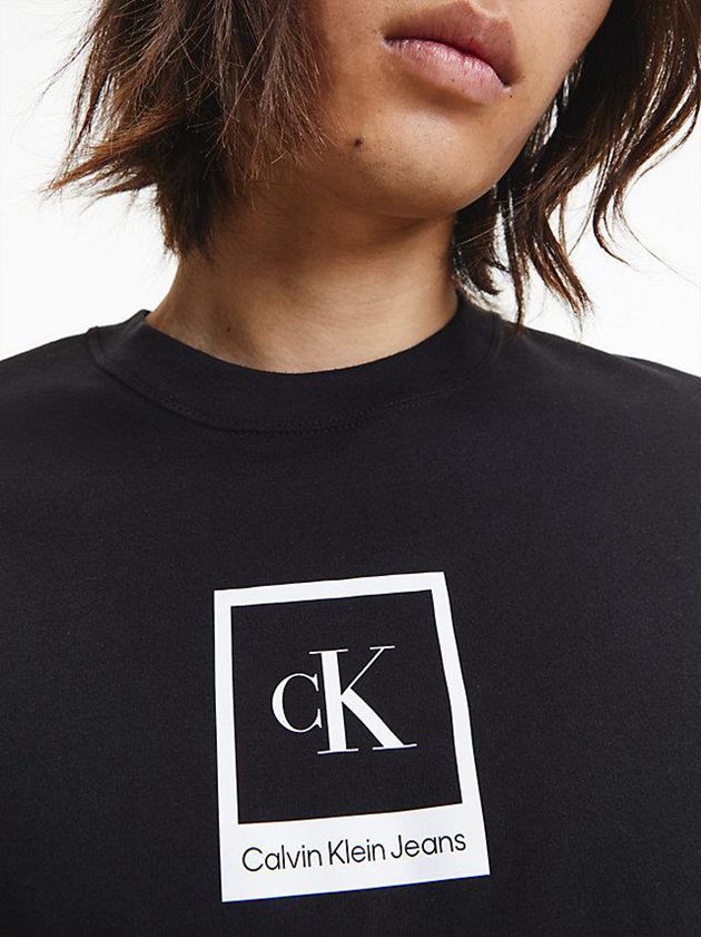 Black Calvin Klein Slim Organic Cotton Logo Men T-Shirt | PRVI-80239