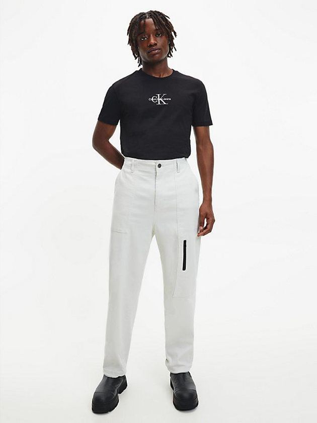 Black Calvin Klein Slim Organic Cotton Logo Men T-Shirt | FHCW-42095