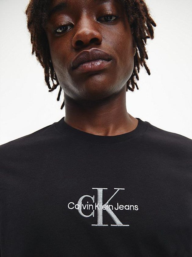 Black Calvin Klein Slim Organic Cotton Logo Men T-Shirt | FHCW-42095