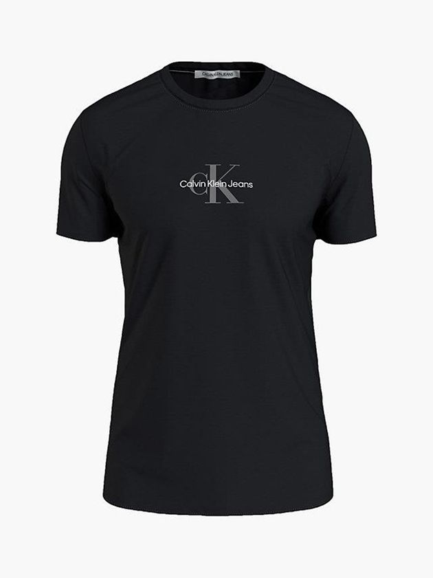 Black Calvin Klein Slim Organic Cotton Logo Men T-Shirt | FHCW-42095