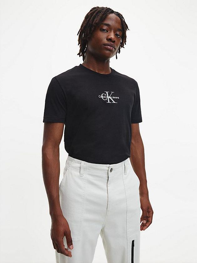 Black Calvin Klein Slim Organic Cotton Logo Men T-Shirt | FHCW-42095