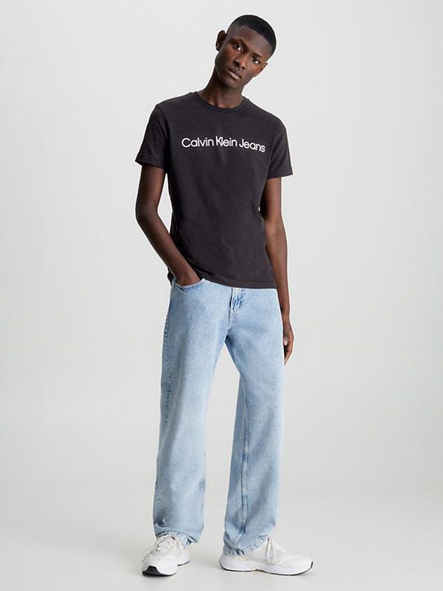 Black Calvin Klein Slim Organic Cotton Logo Men T-Shirt | PBNQ-40657