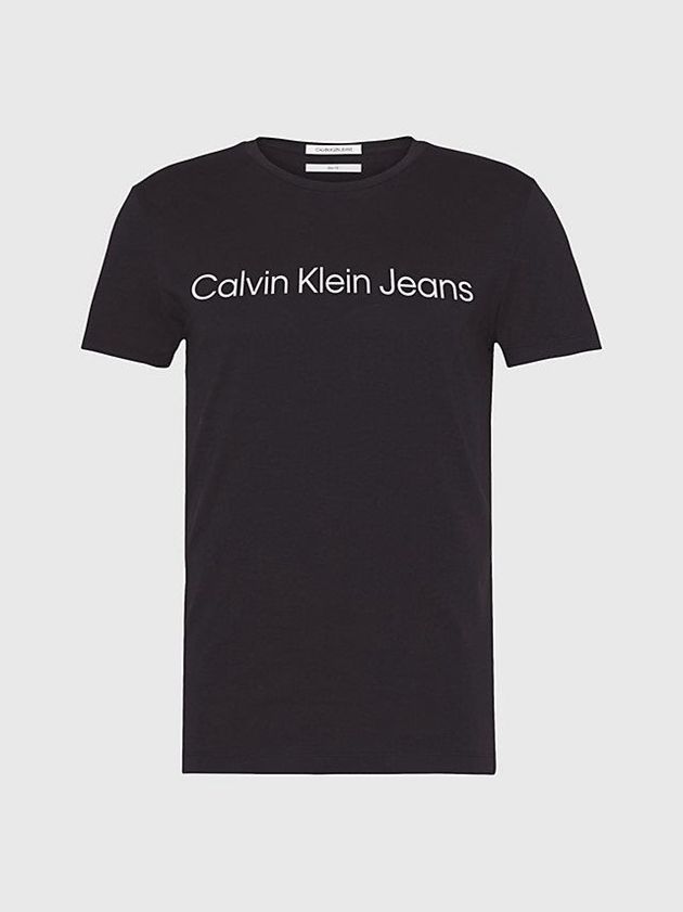 Black Calvin Klein Slim Organic Cotton Logo Men T-Shirt | PBNQ-40657