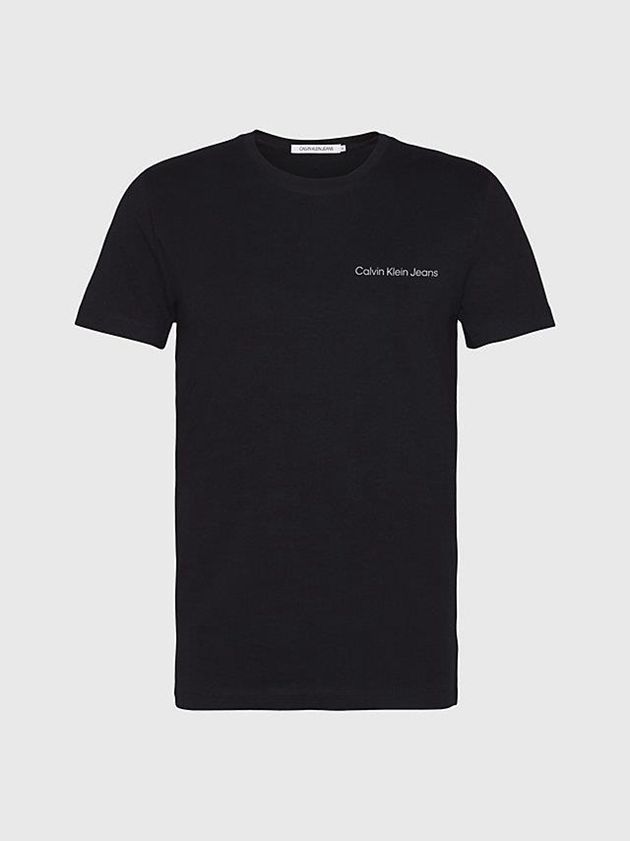 Black Calvin Klein Slim Organic Cotton Logo Men T-Shirt | OQNT-16432