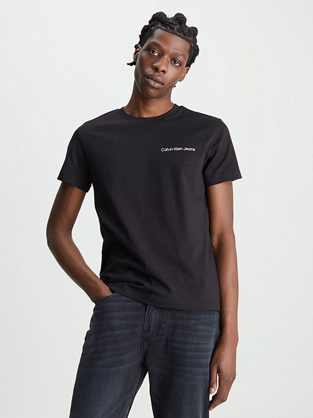 Black Calvin Klein Slim Organic Cotton Logo Men T-Shirt | OQNT-16432