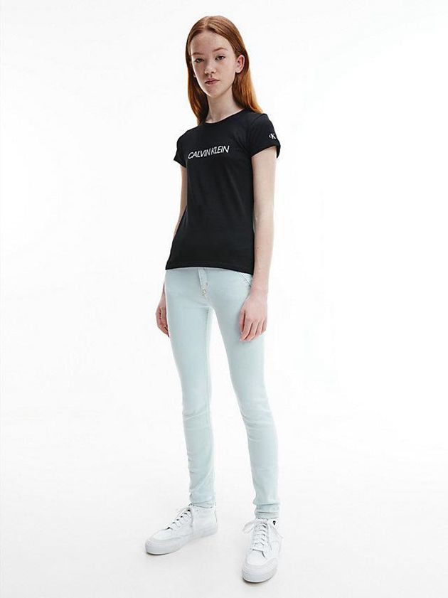 Black Calvin Klein Slim Organic Cotton Logo Girls's T-Shirt | NTGR-67184