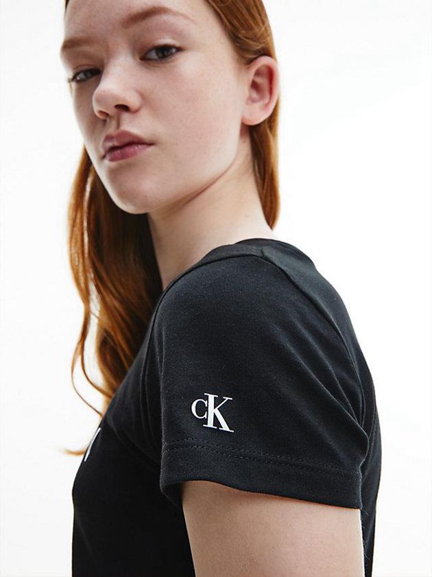 Black Calvin Klein Slim Organic Cotton Logo Girls's T-Shirt | NTGR-67184