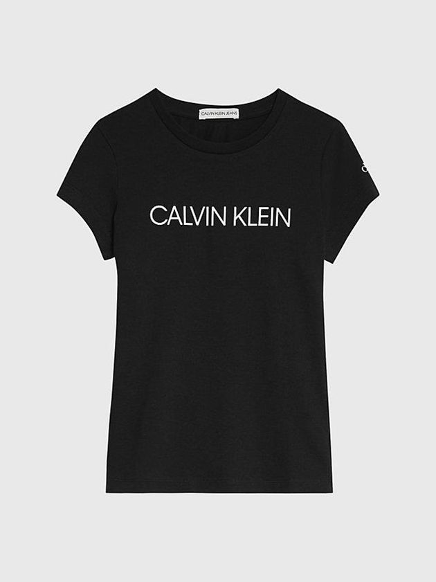 Black Calvin Klein Slim Organic Cotton Logo Girls's T-Shirt | NTGR-67184