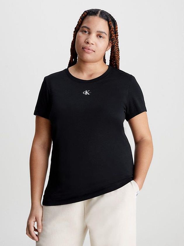 Black Calvin Klein Slim Organic Cotton Women T-Shirt | EIKF-56102