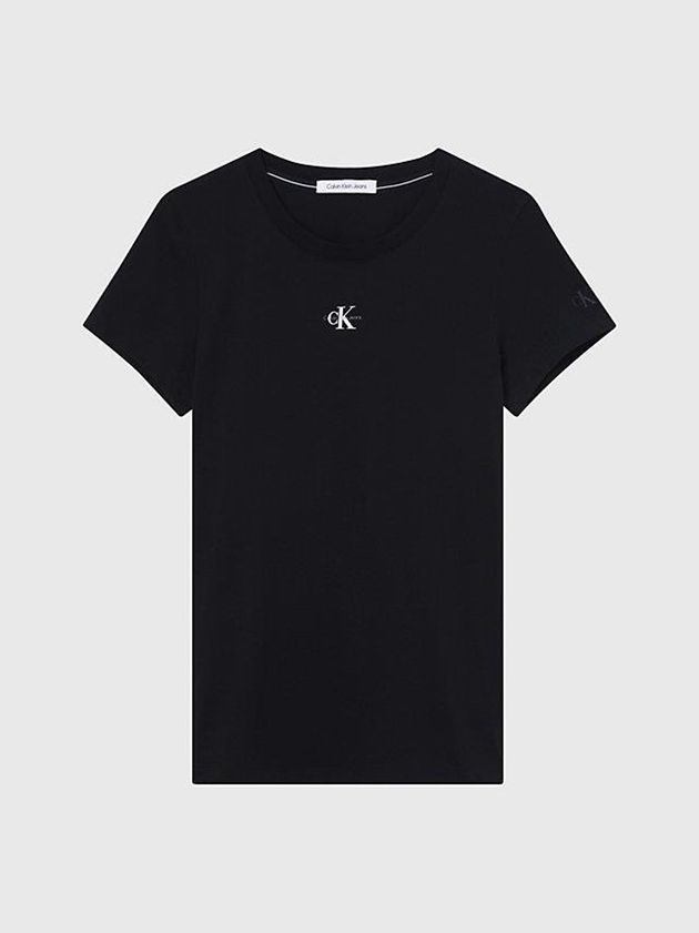 Black Calvin Klein Slim Organic Cotton Women T-Shirt | EIKF-56102