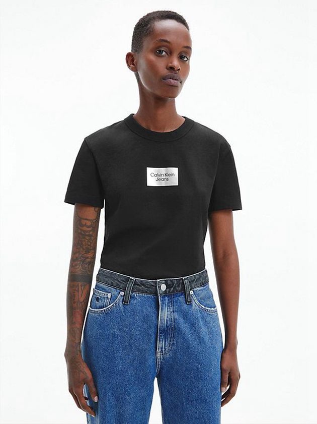 Black Calvin Klein Slim Organic Cotton Women T-Shirt | CLNB-87951