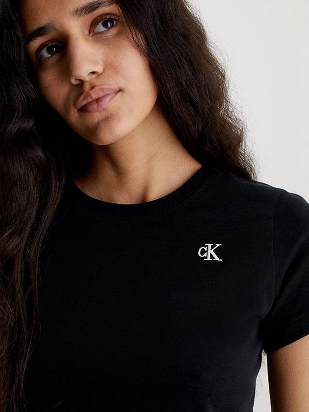 Black Calvin Klein Slim Organic Cotton Women T-Shirt | GLHY-21375