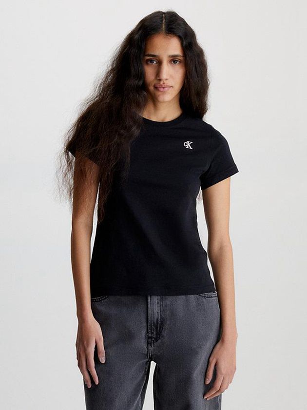 Black Calvin Klein Slim Organic Cotton Women T-Shirt | GLHY-21375