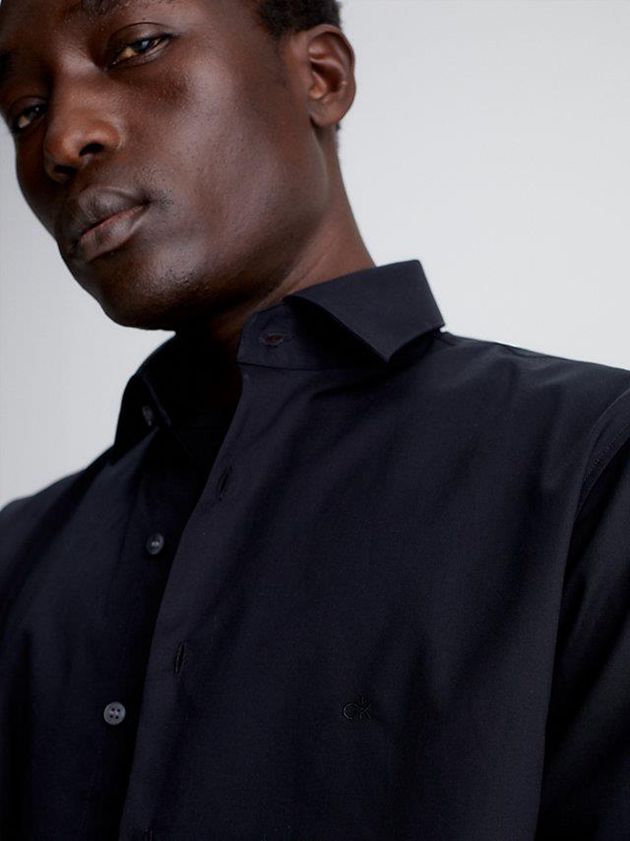 Black Calvin Klein Slim Poplin Stretch Men Shirts | LTRO-94705