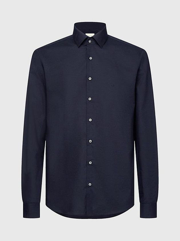 Black Calvin Klein Slim Poplin Stretch Men Shirts | LTRO-94705