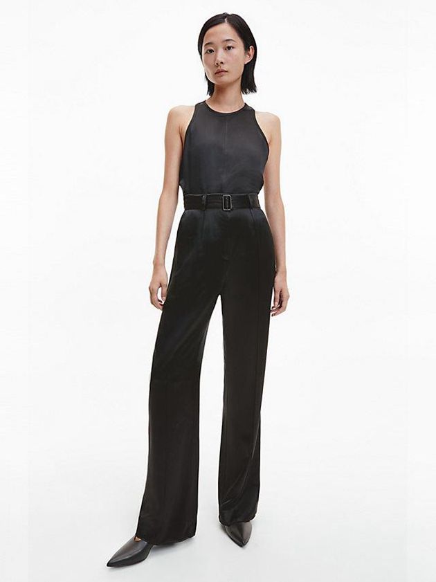 Black Calvin Klein Slim Racer Back Tank Women Top | PKIO-24965