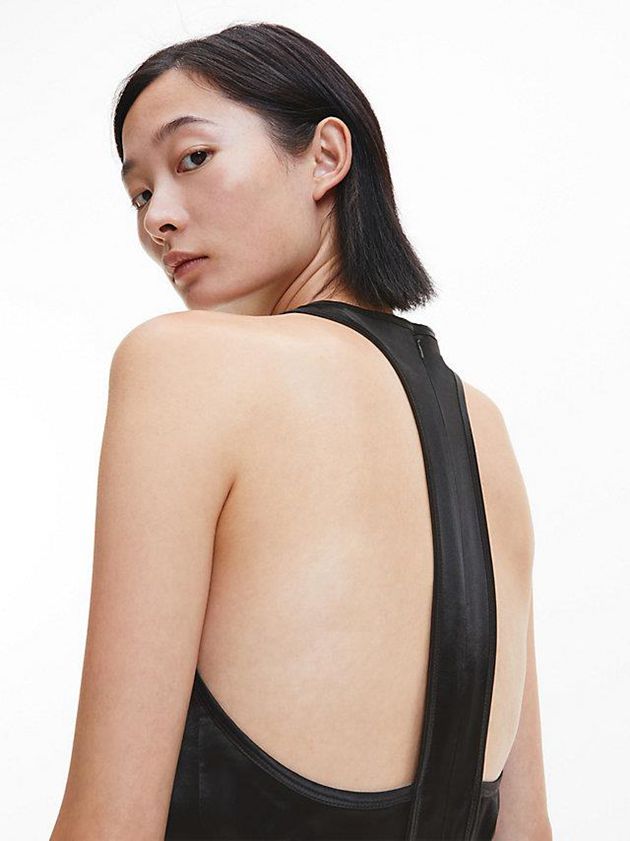 Black Calvin Klein Slim Racer Back Tank Women Top | PKIO-24965