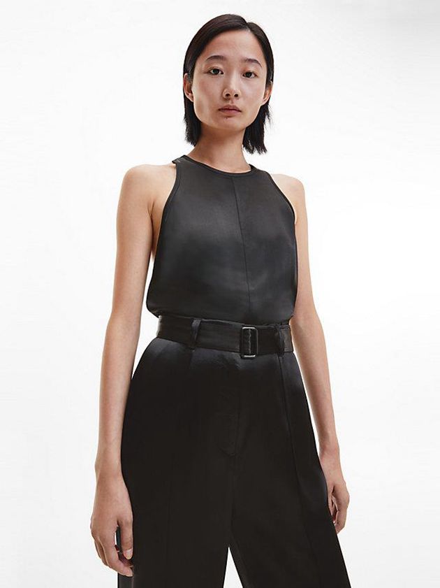 Black Calvin Klein Slim Racer Back Tank Women Top | PKIO-24965