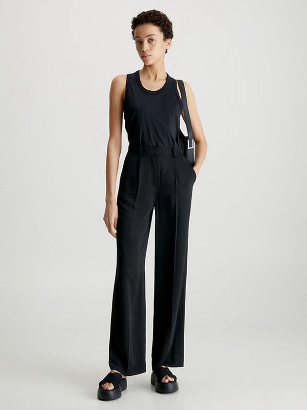 Black Calvin Klein Slim Racerback Tank Women Top | BAUC-82956