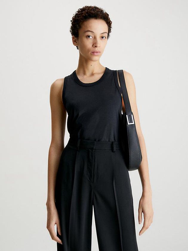 Black Calvin Klein Slim Racerback Tank Women Top | BAUC-82956