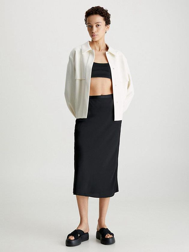Black Calvin Klein Slim Recycled Crepe Midi Women Skirt | JEQY-57830