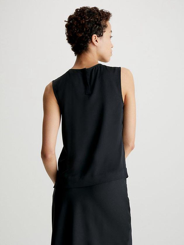 Black Calvin Klein Slim Recycled Crepe Tank Women Top | KTAI-86153