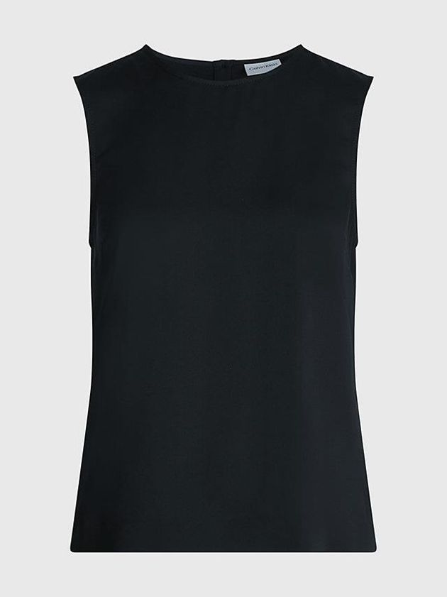 Black Calvin Klein Slim Recycled Crepe Tank Women Top | KTAI-86153