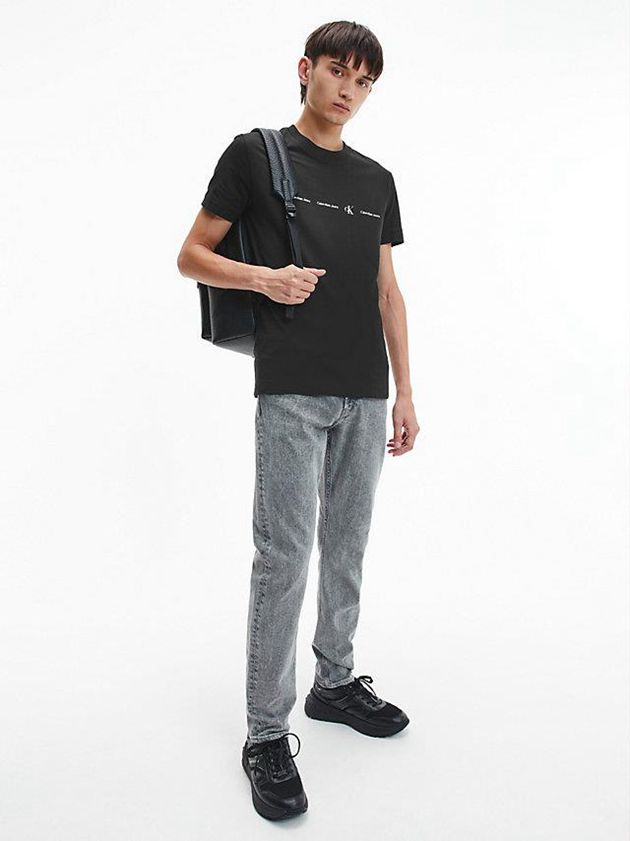 Black Calvin Klein Slim Repeat Logo Men T-Shirt | DSAL-60492