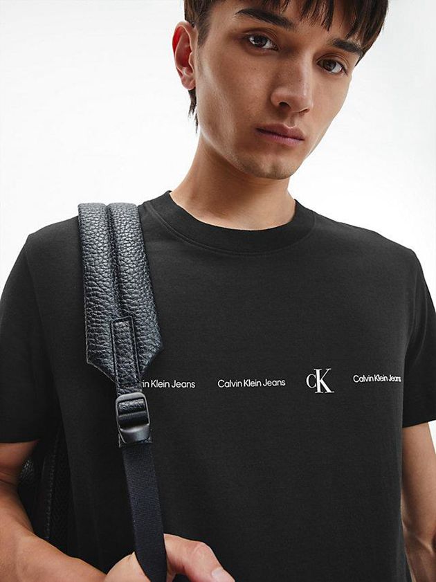 Black Calvin Klein Slim Repeat Logo Men T-Shirt | DSAL-60492
