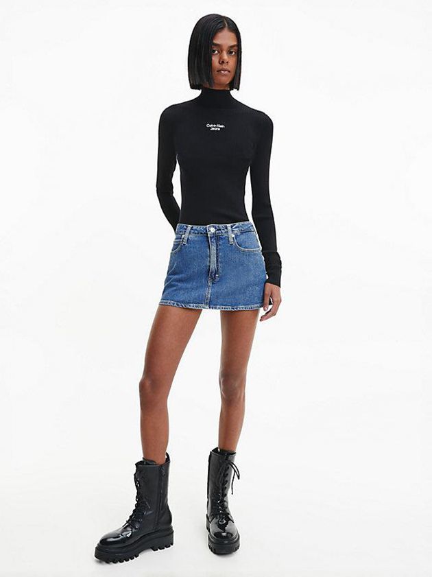 Black Calvin Klein Slim Rib-Knit Jumper Women Sweater | VEMX-53684
