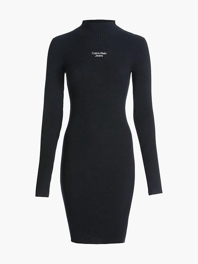 Black Calvin Klein Slim Rib-Knit Jumper Women Dress | AEVK-34960