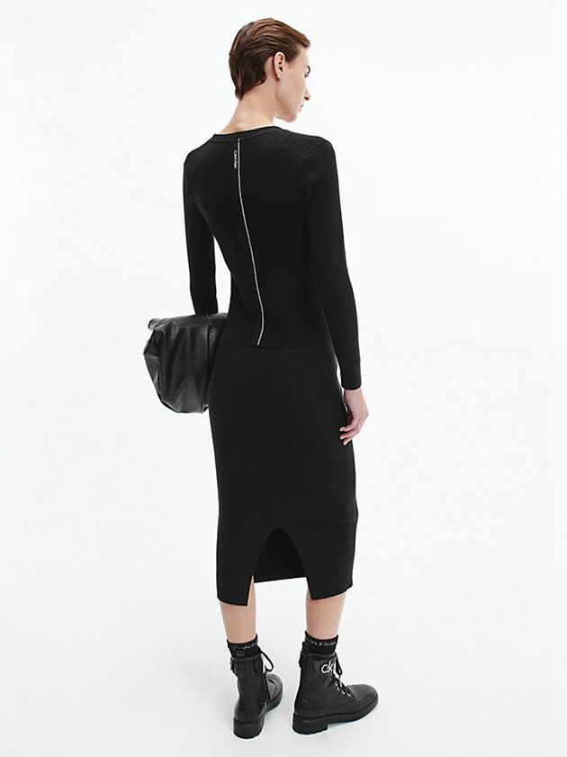 Black Calvin Klein Slim Ribbed Knit Cardigan Women Sweater | VBIU-03495