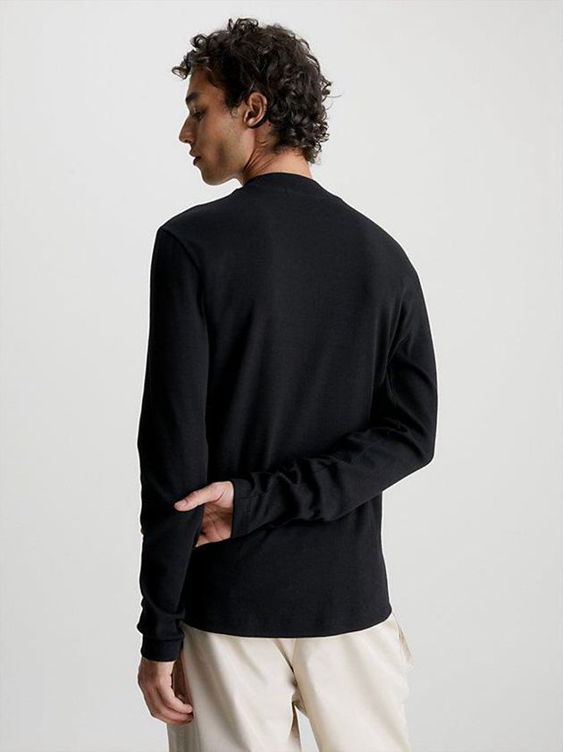 Black Calvin Klein Slim Ribbed Long Sleeve Men T-Shirt | YPEK-59647