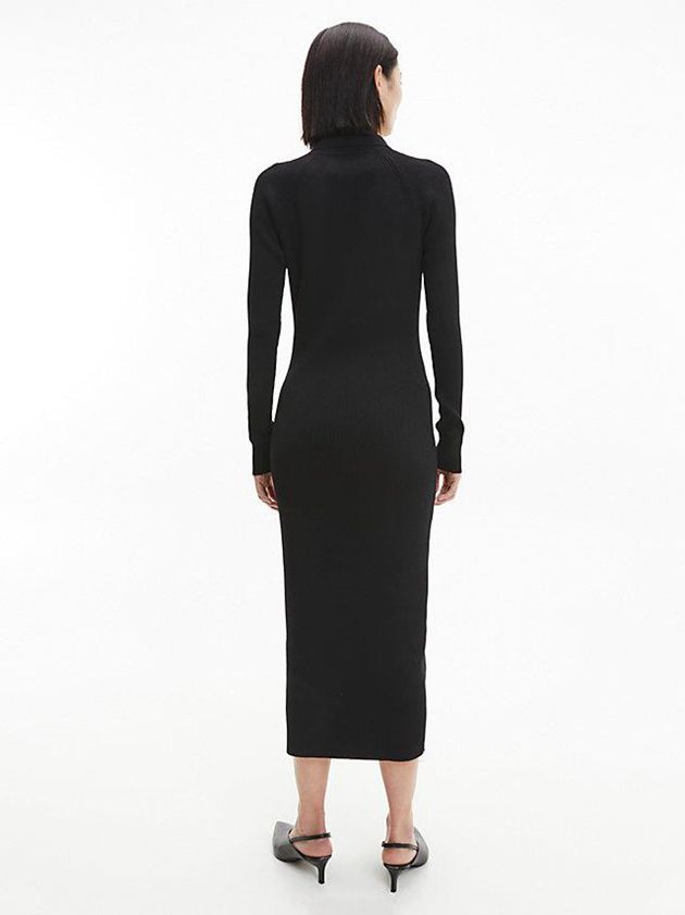 Black Calvin Klein Slim Ribbed Midi Shirt Women Dress | IUGJ-86749