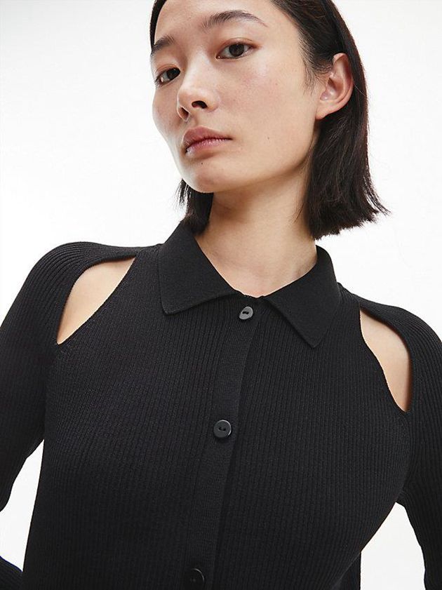 Black Calvin Klein Slim Ribbed Midi Shirt Women Dress | IUGJ-86749